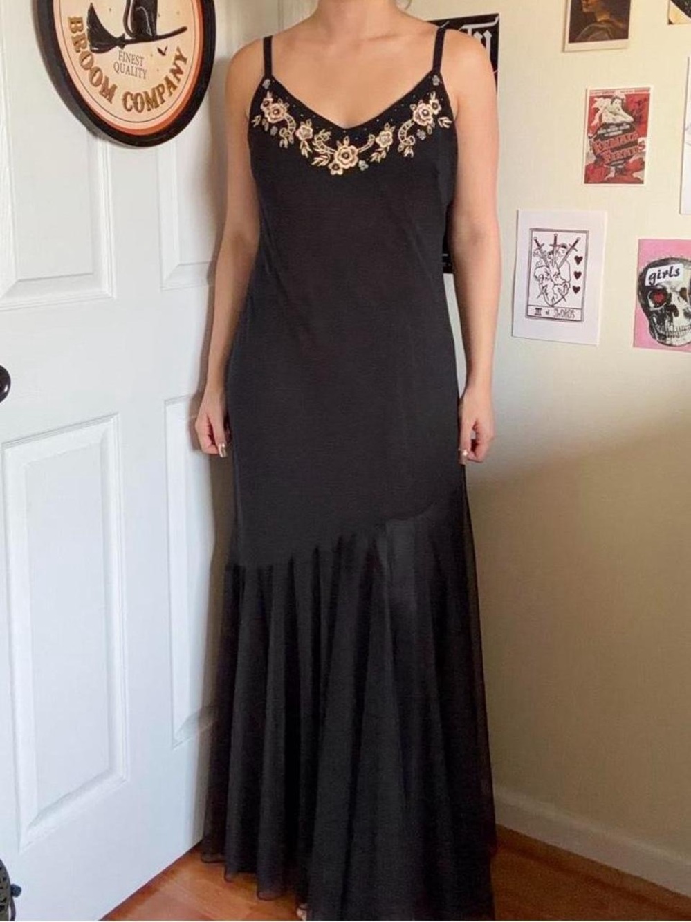 Black Embroidered Slip Maxi Dress